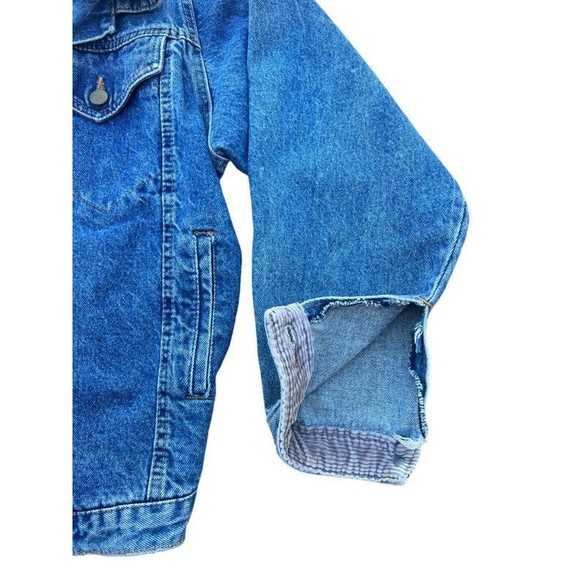 Vintage 80s French Navy Long Sleeve Corduroy Accents Distressed  Denim Jacket M - Picture 7 of 9